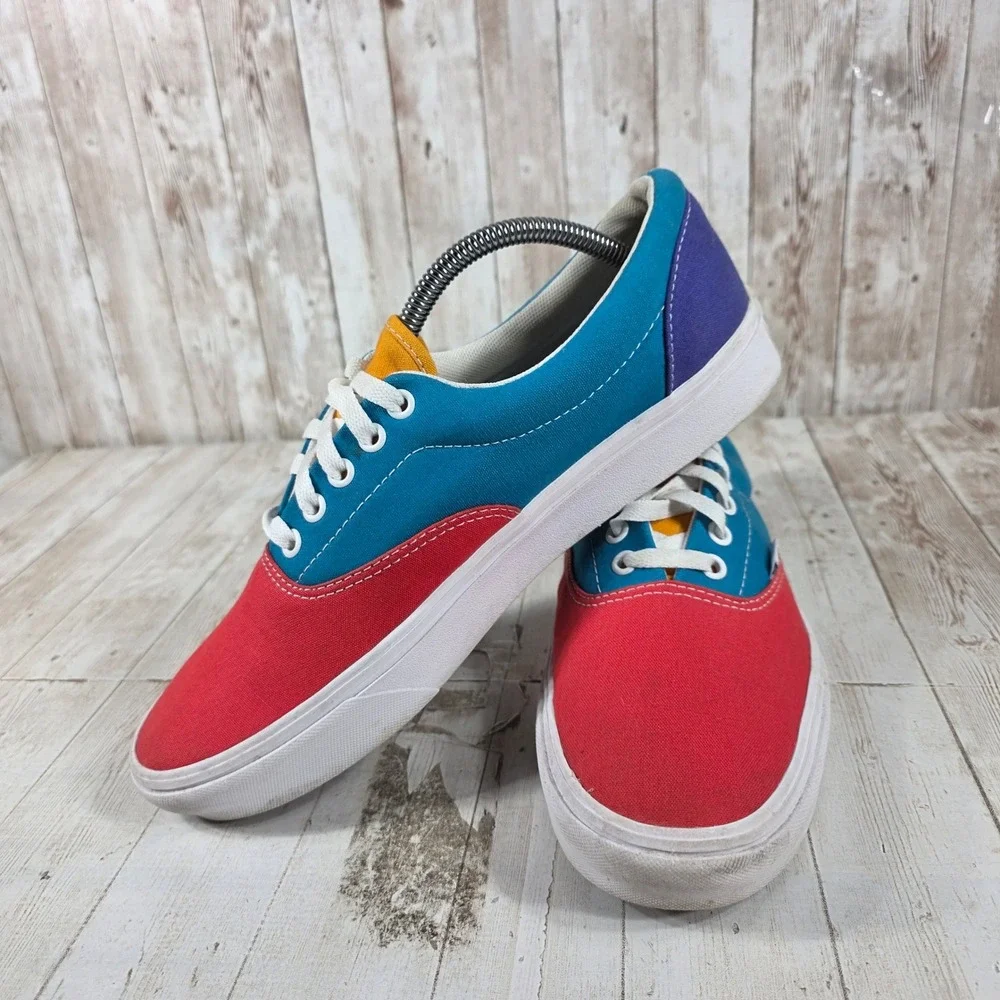 Vans Era Mens 10 Multi Color Block Red Teal Purple Yellow Canvas Skate Shoes